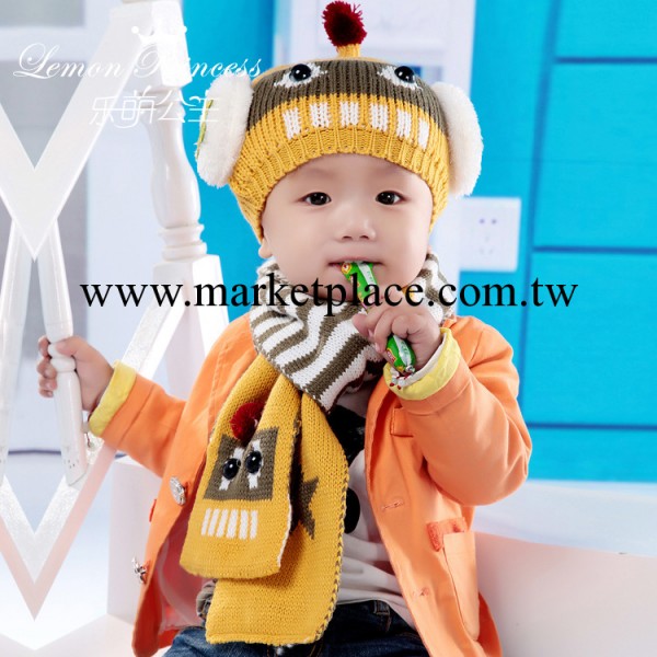 秋冬新款韓版兒童帽子 圍巾套件 機器人寶寶毛線帽 針織帽廠傢工廠,批發,進口,代購