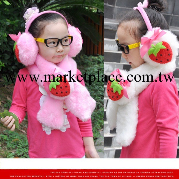 草莓耳套圍巾套件  秋冬兒童保暖 可愛公主毛絨護耳圍脖套件JM136工廠,批發,進口,代購