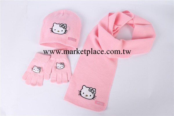 外貿原單兒童帽子圍巾手套三件套 繡花針織三件套 粉色貓咪套裝工廠,批發,進口,代購