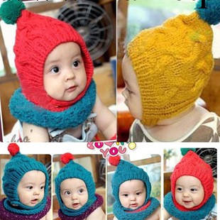 特價韓版兒童大球精靈護耳帽子圍脖套件 寶寶套頭工廠,批發,進口,代購