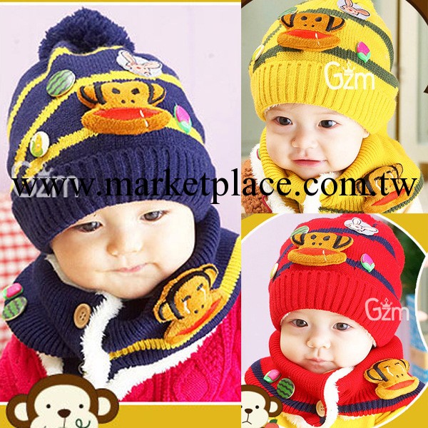 A2005冬季嬰兒套件  兒童帽毛絨猴  兒童帽子圍脖套裝工廠,批發,進口,代購