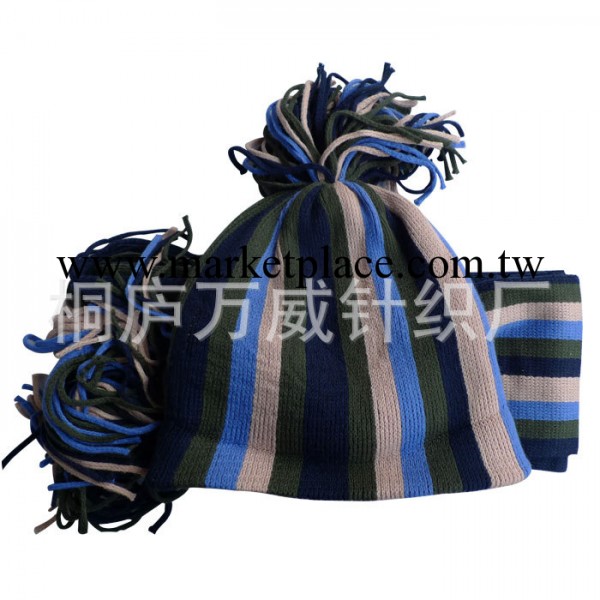 秋冬 男女童帽子圍巾兩件套 條紋提花針織套件工廠,批發,進口,代購