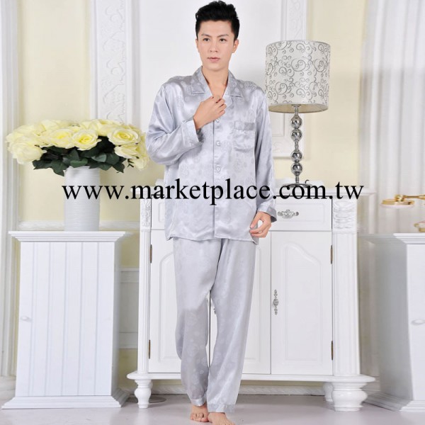 2014新款男士夏季品牌薄款長袖純色翻領真絲傢居服套裝工廠,批發,進口,代購