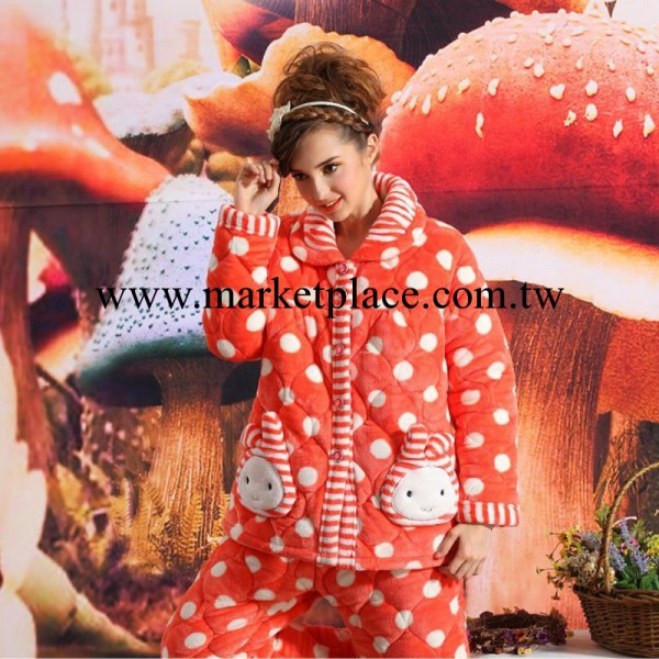 2014新款女式品牌睡衣 法蘭絨睡衣 大圓點簡約加厚保暖睡衣批發工廠,批發,進口,代購