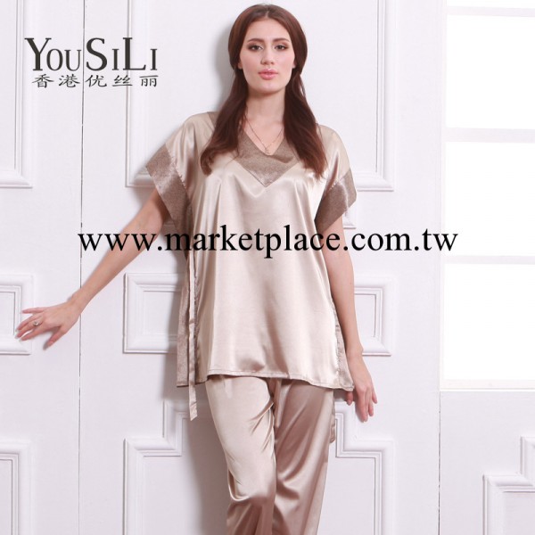 2014新款 時尚精品女式純色絲綢睡衣套裝 仿真絲女短袖睡衣 批發工廠,批發,進口,代購