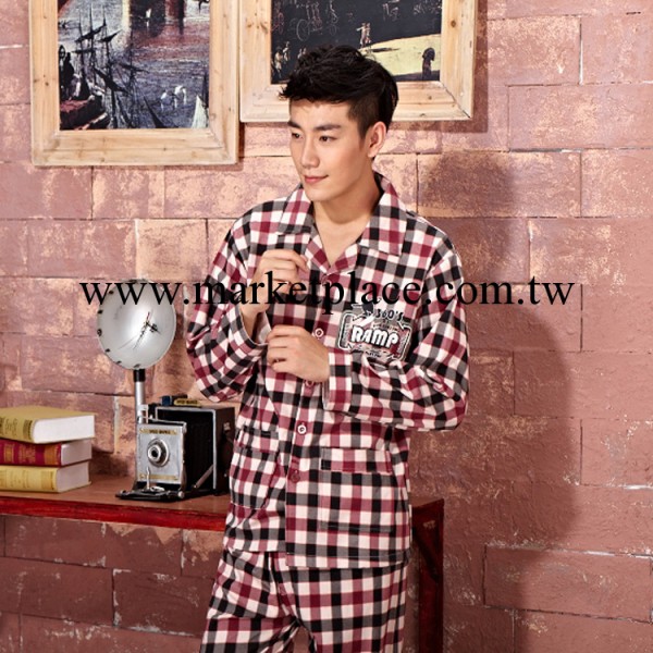 香港品牌 2014秋季 韓版男裝時尚紅格子翻領開衫傢居服睡衣批發工廠,批發,進口,代購
