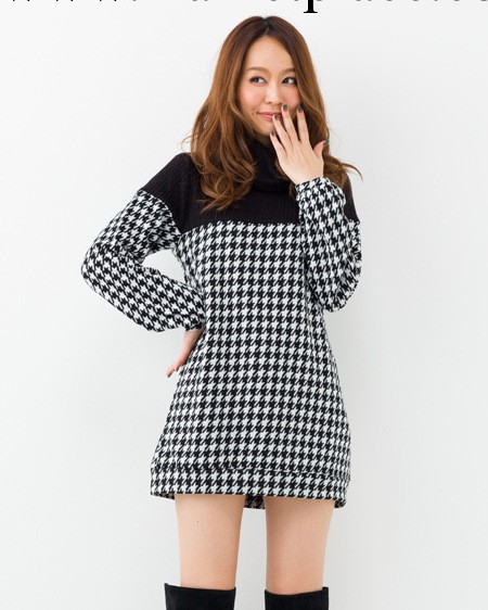 2014日本外貿原單INGNI春季新款高領千鳥格女式針織毛衫工廠,批發,進口,代購