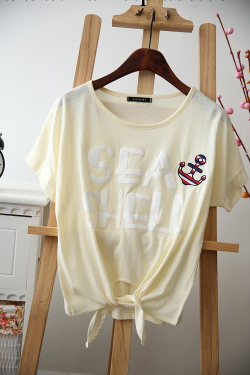 2014日系新款原單INGNI船錨純棉短袖短款打結罩衫t恤工廠,批發,進口,代購