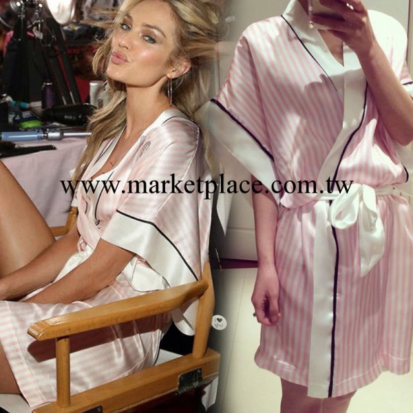 維多利亞的秘密2014走秀新款粉白條紋睡衣睡袍真絲滑料騷粉色睡袍工廠,批發,進口,代購