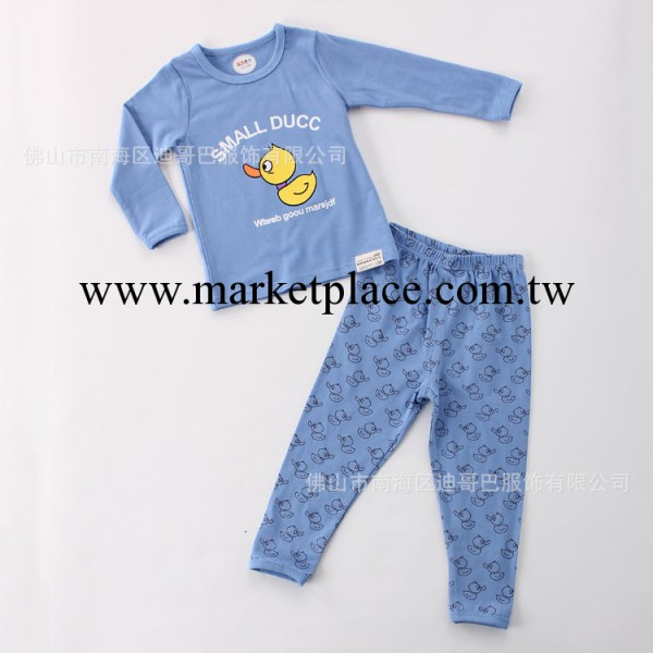 2014新款男童藍色睡衣 小黃鴨兒童棉傢居服 滿印睡衣套裝一手批發批發・進口・工廠・代買・代購