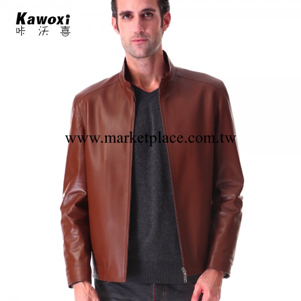 kawoxi 海寧上等男式綿羊皮棕色立領真皮皮衣高檔真皮皮夾克D821批發・進口・工廠・代買・代購