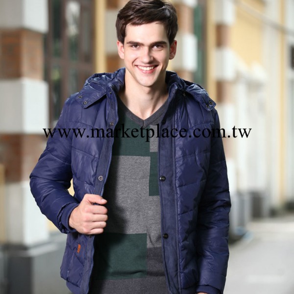 韓版男裝2013冬裝新款男士純色可脫卸帽羽絨衣 加厚外套 升級版工廠,批發,進口,代購
