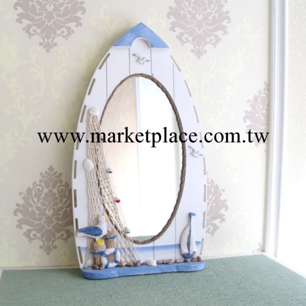 地中海風格傢居飾品擺飾 木質船型裝飾鏡梳妝鏡 DIY壁飾掛鏡工廠,批發,進口,代購