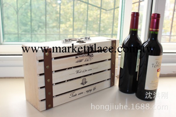 新款紅酒木盒雙支裝紅酒盒雙隻紅酒包裝禮盒雙瓶皮帶鏤空通用LOGO批發・進口・工廠・代買・代購