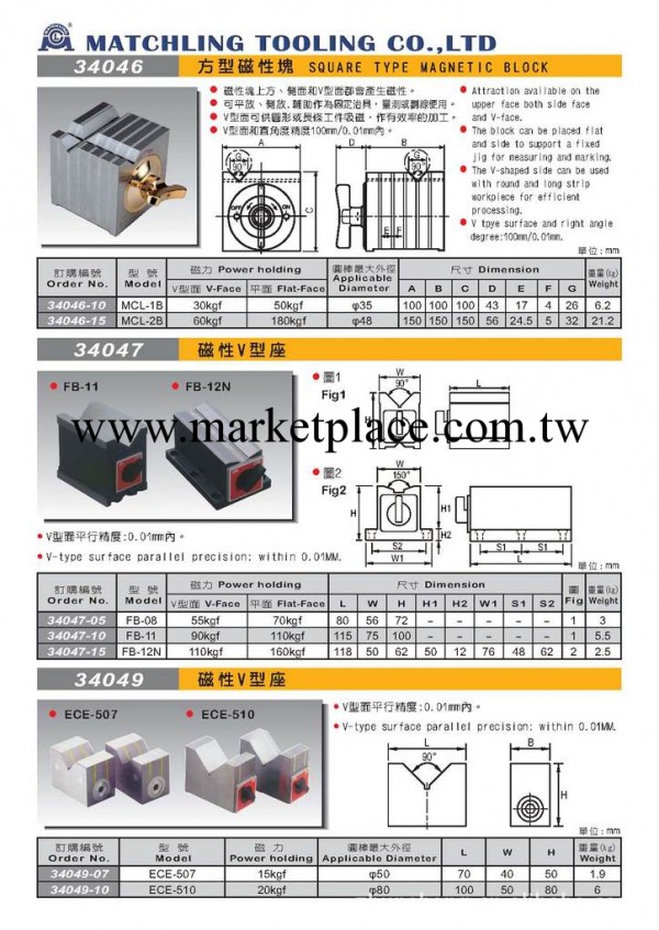 米其林精密工具 米其林方形磁性塊 34046 MCL-1B/2B磁性方箱工廠,批發,進口,代購