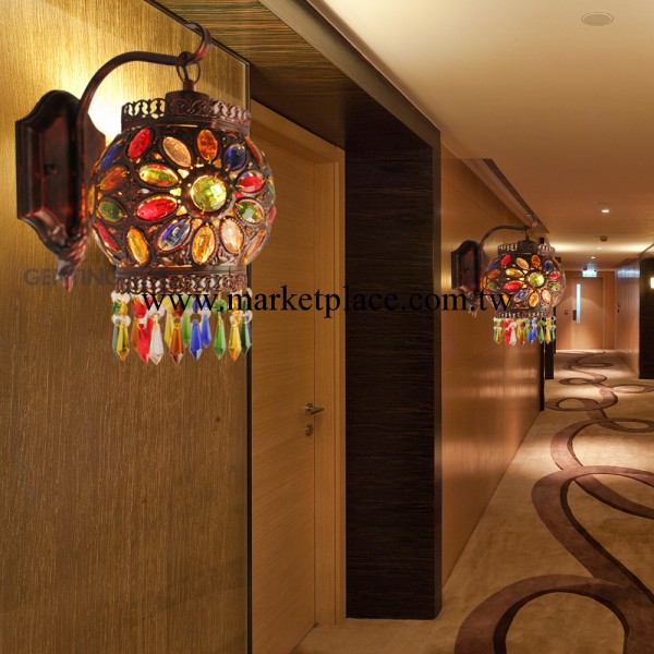 新品發佈：東南亞風格鐵藝水晶壁燈 酒店壁燈古銅色B-021款床頭燈工廠,批發,進口,代購