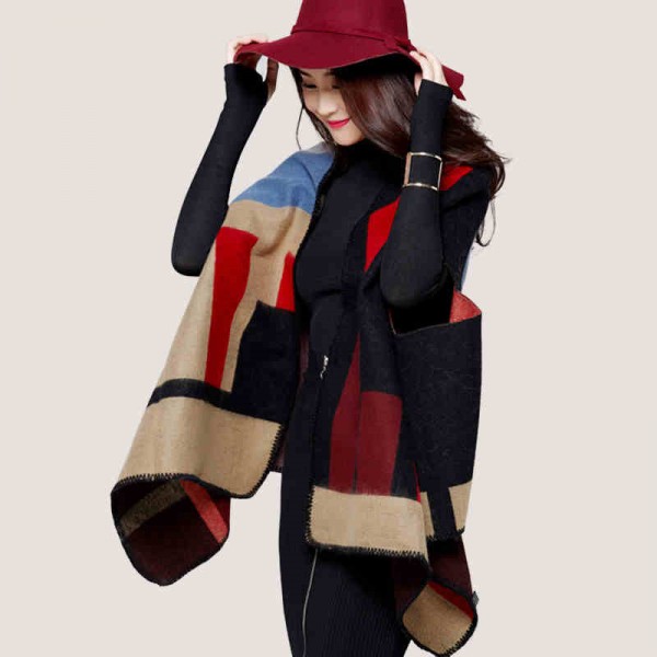可以穿的超大加厚秋冬保暖圍巾披肩兩用女士時尚百變鬥篷工廠,批發,進口,代購