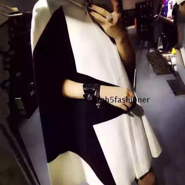 佟麗婭同款MSGM秋冬大五角星黑白配毛呢鬥篷女裝風衣大碼外套大衣工廠,批發,進口,代購