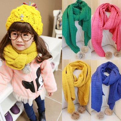 夥拼冬季韓版兒童圍巾手工針織兔毛球小孩圍巾配飾寶寶保暖圍脖工廠,批發,進口,代購
