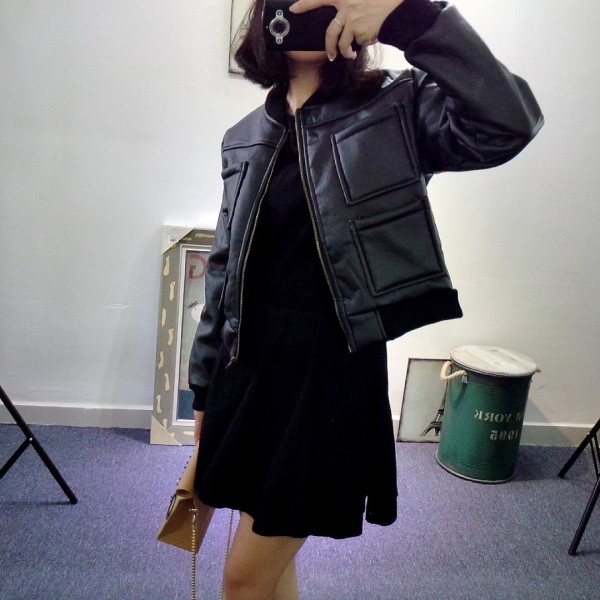 2015秋冬韓版休閒歐美范機車口袋羊羔毛加厚加絨皮衣外套女工廠,批發,進口,代購