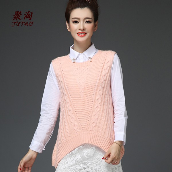 舒適休閒風女裝上衣 圓領長袖純寬松型套頭針織衫+白色襯衫兩件套工廠,批發,進口,代購