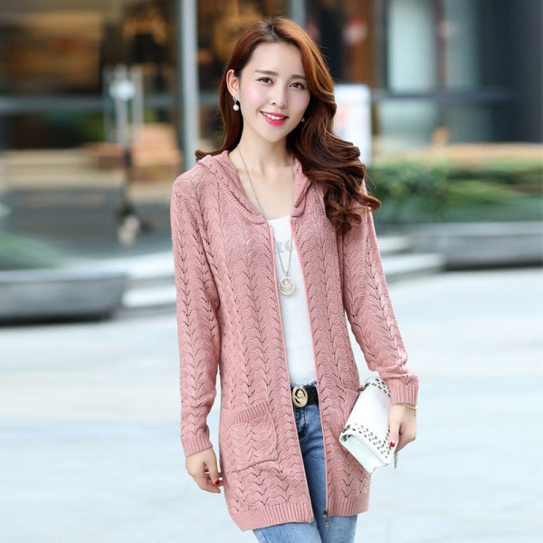 2015女式秋季新品針織衫韓版連帽領開衫拉鏈寬松毛衣外套鏤空821工廠,批發,進口,代購