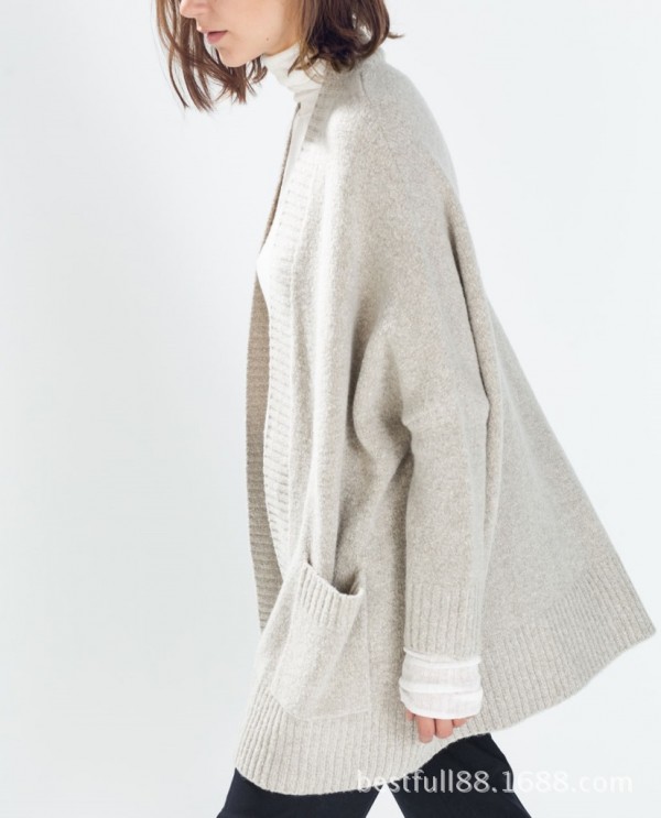 時尚大咖中長款秋季新品開衫無扣女式毛衣 口袋飾加大碼針織外套工廠,批發,進口,代購