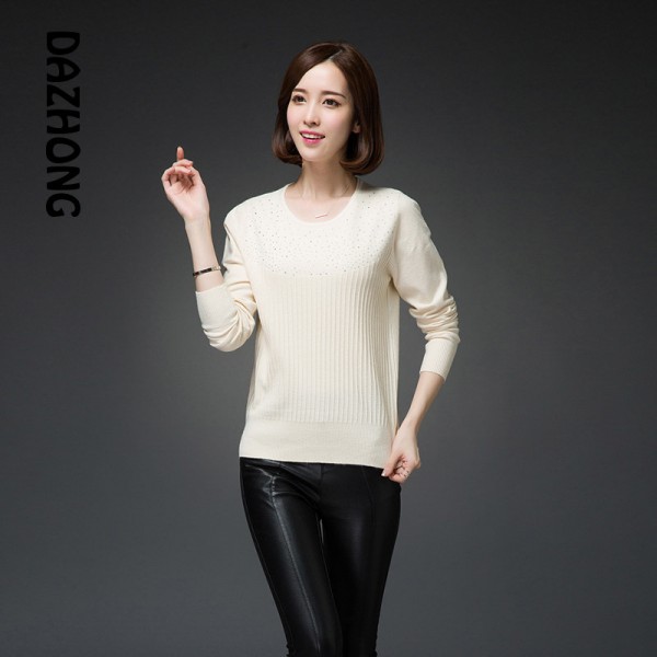 2015秋冬韓版女式針織衫羊毛衫短款套頭純色毛衣打底衫大碼毛衣女工廠,批發,進口,代購