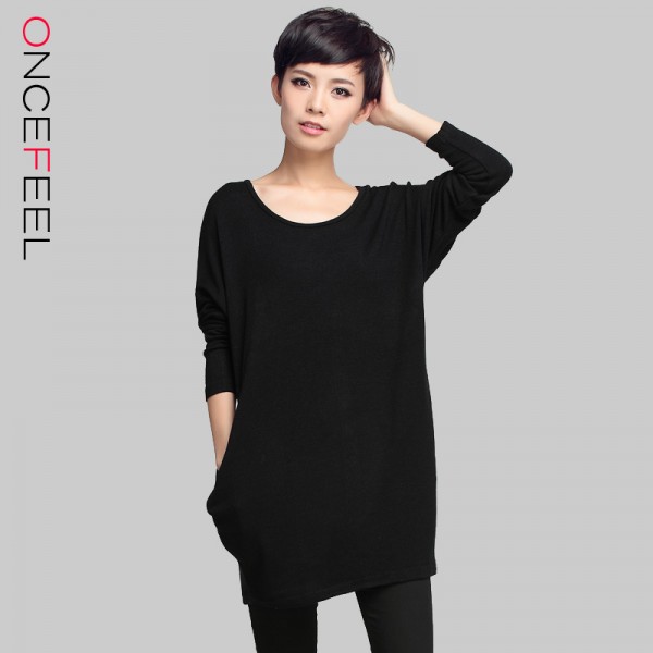 2015歐洲站大碼秋季高檔時尚女裝羊毛長袖中長款套頭針織衫#010工廠,批發,進口,代購