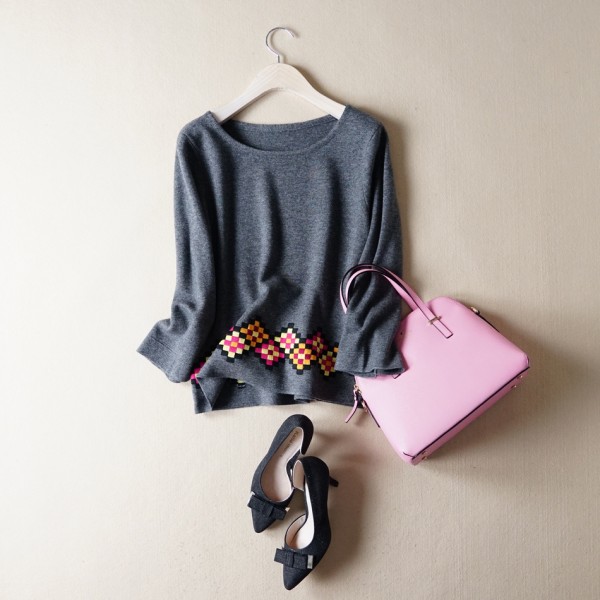 2015秋冬新款女裝批發 歐美高端精品 圓領刺繡羊毛針織衫工廠,批發,進口,代購