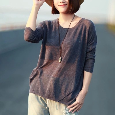 2015秋季套頭圓領棉麻女士針織衫長袖歐美大碼女裝150女裝工廠,批發,進口,代購