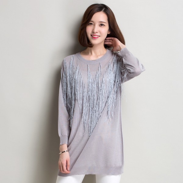 2015秋季新款韓版純棉套頭流蘇長袖純色女士毛衣針織衫廠傢直銷工廠,批發,進口,代購