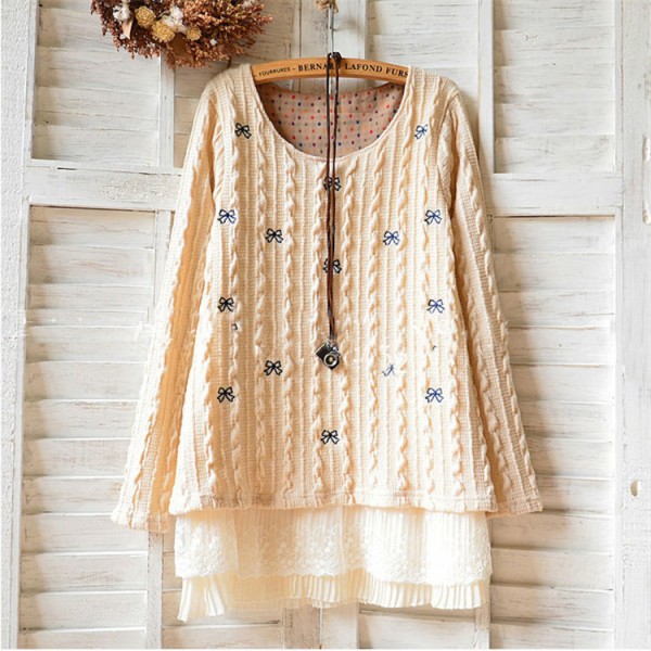 2015秋款新款胖MM大碼女裝小清新中長款蕾絲毛衣連衣裙打底衫毛衣工廠,批發,進口,代購