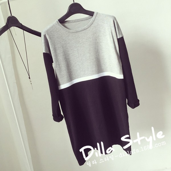 948#實拍韓國東大門2015秋裝簡約百搭撞色長袖針織衫連衣裙女潮工廠,批發,進口,代購