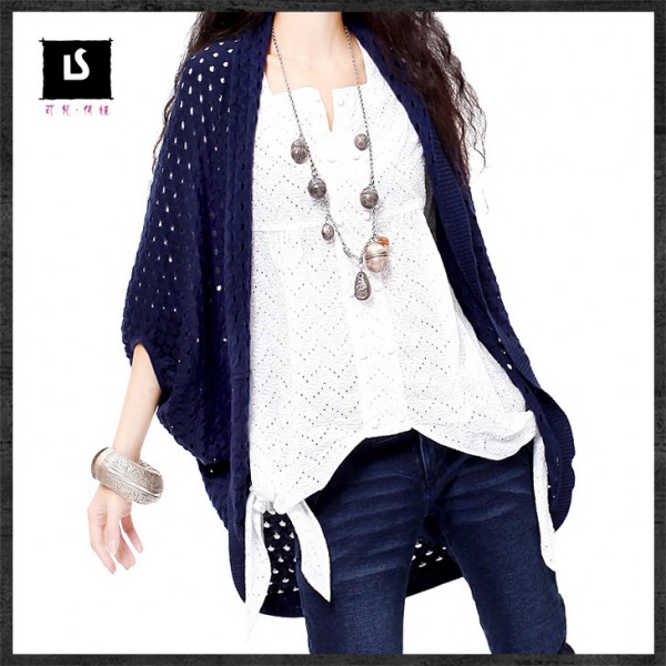2015品牌春裝新品 復古毛織縷空勾花蝙蝠袖開衫 寬松空調衫B9018工廠,批發,進口,代購