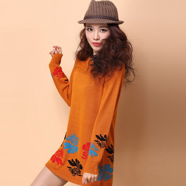 【迪雀】圓領秋冬女式毛衣 韓版中長款針織打底衫 修身套頭針織衫工廠,批發,進口,代購