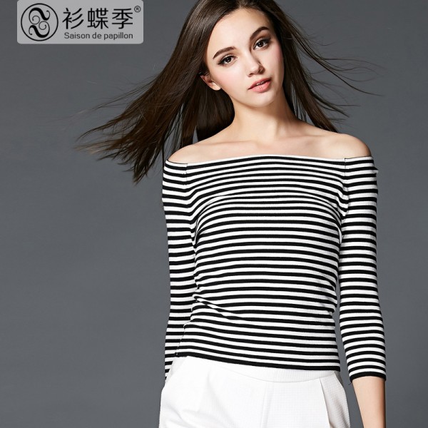 2015秋裝歐洲站新款短裝一字領毛衣針織衫條紋打底衫閨蜜裝C992工廠,批發,進口,代購