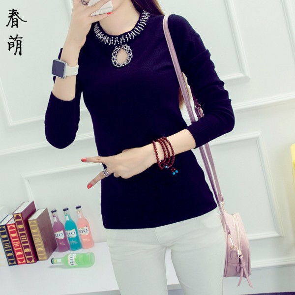 秋冬新款韓版純色棉套頭羊毛打底衫針織衫毛衣長袖女式款廠傢直銷工廠,批發,進口,代購