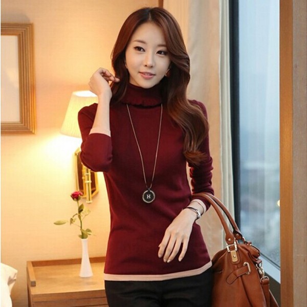 2015秋季新款 韓版高雅大氣女高領打底衫顯瘦修身毛針織衫5839工廠,批發,進口,代購