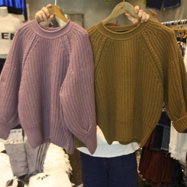 韓國東大門2015秋冬新品圓領燈籠袖寬松顯瘦毛衣百搭套裝針織衫潮工廠,批發,進口,代購