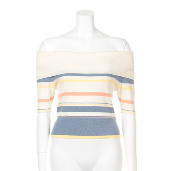 【夏季新款】lily brown同款一字領條紋露肩針織衫vivi短款女毛衣工廠,批發,進口,代購