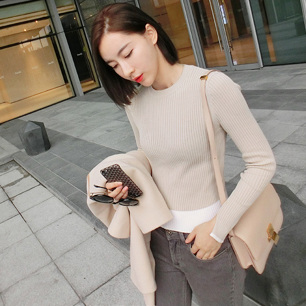 2015秋冬新款 設計感開叉氣質短款套頭打底針織衫女工廠,批發,進口,代購