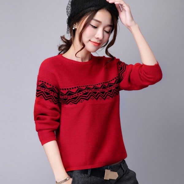 廠傢直銷2015秋冬新款女針織衫短款套頭毛衣女韓版修身提花上衣工廠,批發,進口,代購