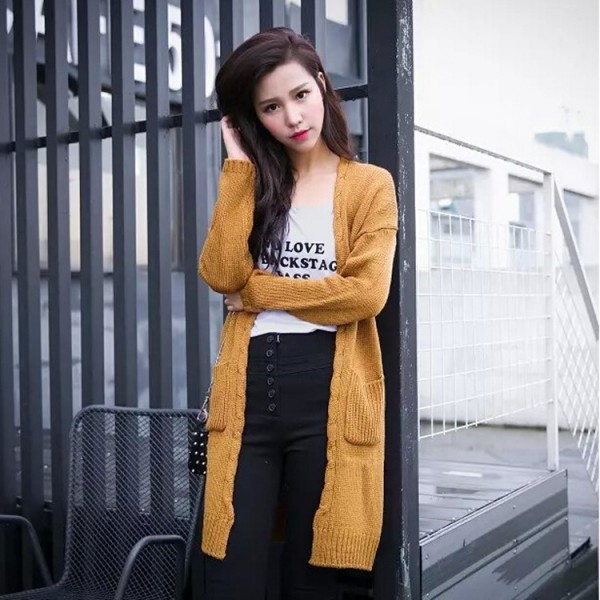 2015女裝時尚復古麻花開衫外套 秋季時尚百搭中長款針織衫 實拍工廠,批發,進口,代購