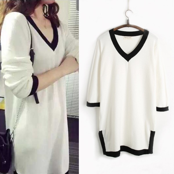 兩側開叉V領學院風長款針織衫 2015秋冬新款 長版 毛衣 上衣工廠,批發,進口,代購