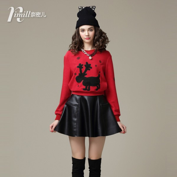 奈密兒2015年冬季新款針織衫 韓國時尚百搭圓領長袖品牌針織衫工廠,批發,進口,代購