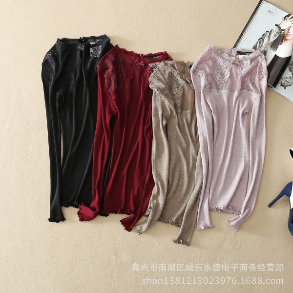 外貿原單LiuJ* 秋冬新款 定紡超細羊毛 領口蝴蝶結紐扣打底衫工廠,批發,進口,代購