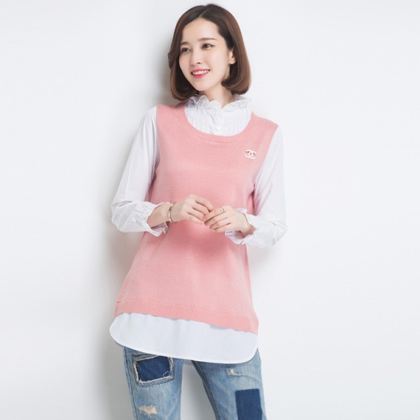 2015秋冬新款拼接時尚針織衫 韓版長袖韓國毛衣女 爆款套頭針織衫工廠,批發,進口,代購