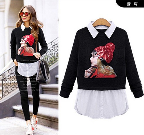 歐洲站2015秋季新款白雪公主頭像針織羊絨衫歐美大碼女裝打底衫工廠,批發,進口,代購