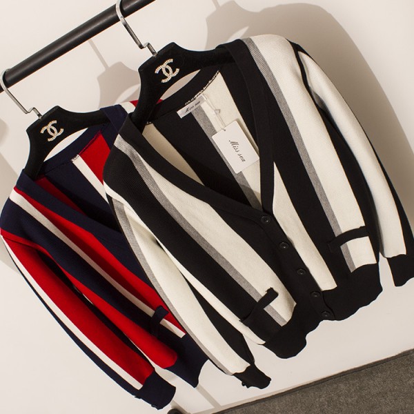 2015秋裝新款女裝韓版豎條紋針織衫女開衫厚款寬松毛衣外套D588工廠,批發,進口,代購